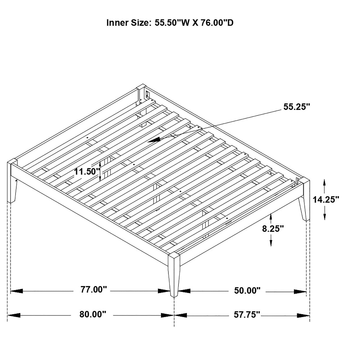 Hounslow Universal Platform Bed Frame - Fully Slatted, Headboard-Ready White Wood, Twin to California King
