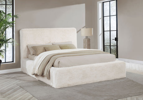 Rebecca Faux Fur Upholstered Panel Bed - Plush Cream Padded Headboard, Queen to California King – view 12