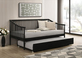 Delgado Windsor Spindle Twin Daybed with Trundle - Arched Arms in Black Wood – view 1
