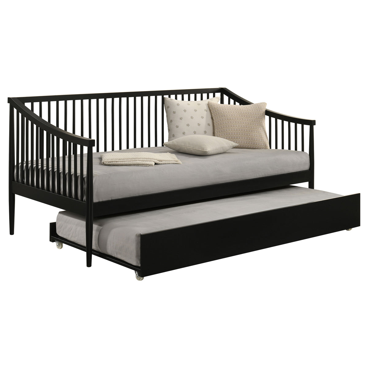 Delgado Windsor Spindle Twin Daybed with Trundle - Arched Arms in Black Wood – view 3