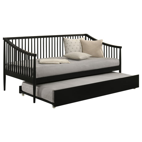 Delgado Windsor Spindle Twin Daybed with Trundle - Arched Arms in Black Wood – view 3