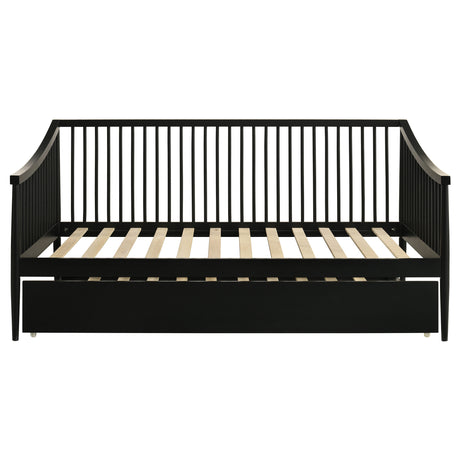 Delgado Windsor Spindle Twin Daybed with Trundle - Arched Arms in Black Wood – view 4