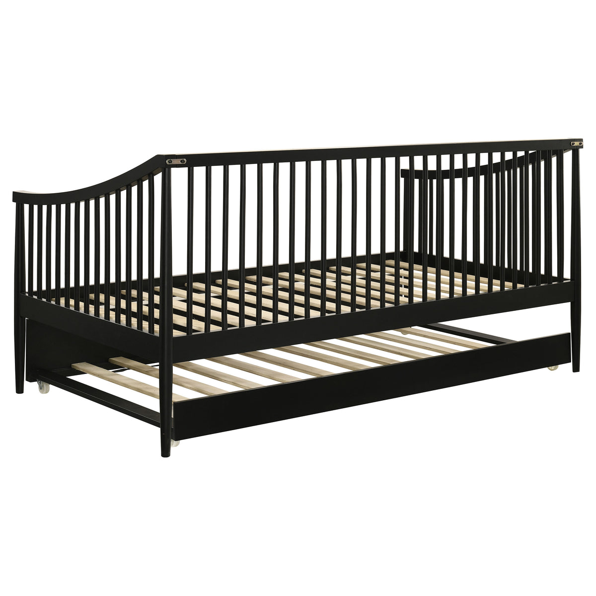 Delgado Windsor Spindle Twin Daybed with Trundle - Arched Arms in Black Wood – view 5