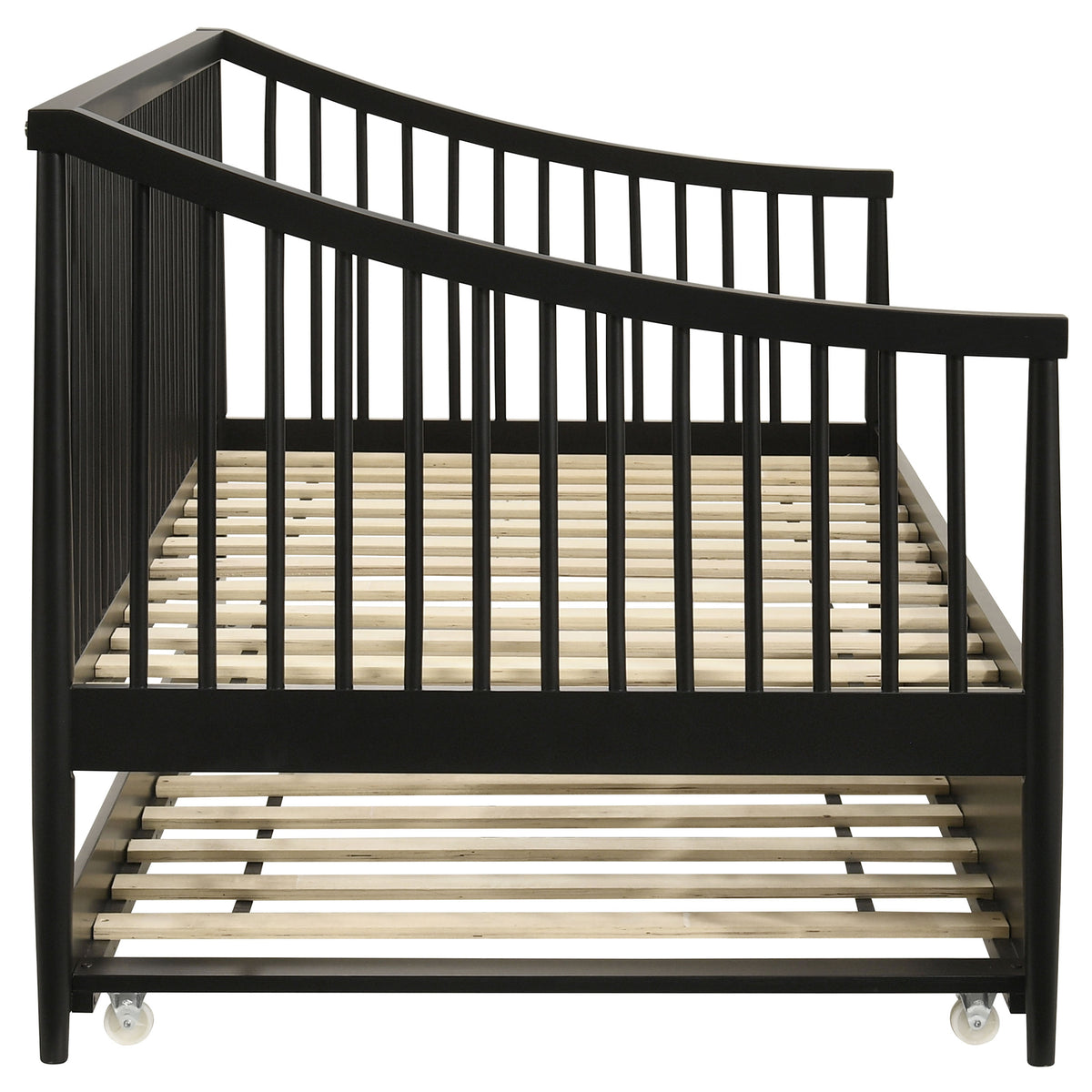 Delgado Windsor Spindle Twin Daybed with Trundle - Arched Arms in Black Wood – view 6