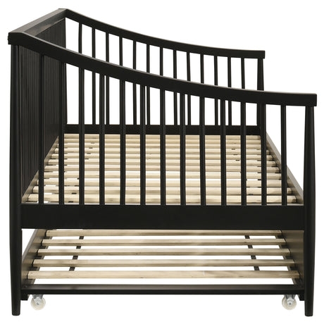 Delgado Windsor Spindle Twin Daybed with Trundle - Arched Arms in Black Wood – view 6