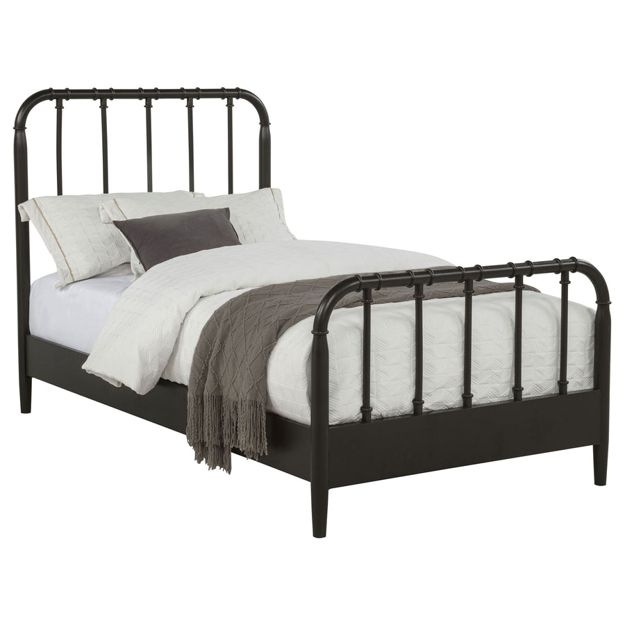 Rocco Open Frame Bed with Water Pipe-Inspired Wood Design - Dark Bronze, Twin to Eastern King