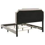 Tamarac Upholstered Panel Bed - Shaped Art Deco Headboard with Brass Nailheads in Beige, Full to Eastern King – view 8