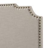 Tamarac Upholstered Panel Bed - Shaped Art Deco Headboard with Brass Nailheads in Beige, Full to Eastern King – view 9