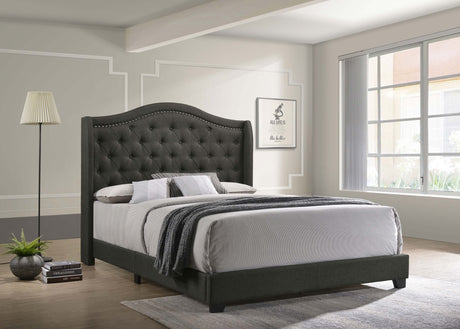 Sonoma Upholstered Wingback Bed with Button Tufting & Nailhead Trim - Transitional Grey or Beige, Full to Eastern King – view 1