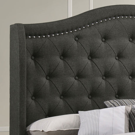 Sonoma Upholstered Wingback Bed with Button Tufting & Nailhead Trim - Transitional Grey or Beige, Full to Eastern King – view 19