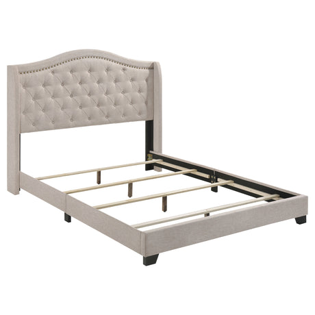 Sonoma Upholstered Wingback Bed with Button Tufting & Nailhead Trim - Beige