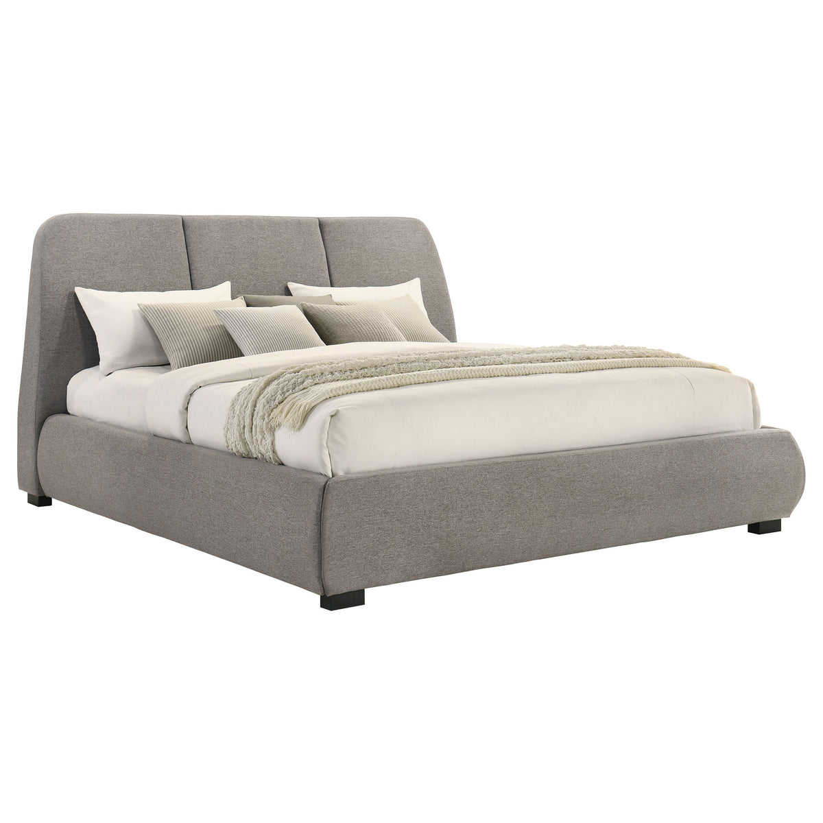 Mokena Curved Upholstered Platform Bed - Stitched Panel Headboard in Taupe, Queen & King – view 13