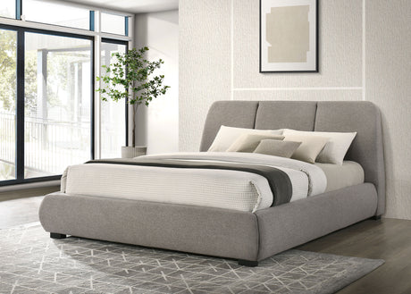 Mokena Curved Upholstered Platform Bed - Stitched Panel Headboard in Taupe, Queen & King – view 3