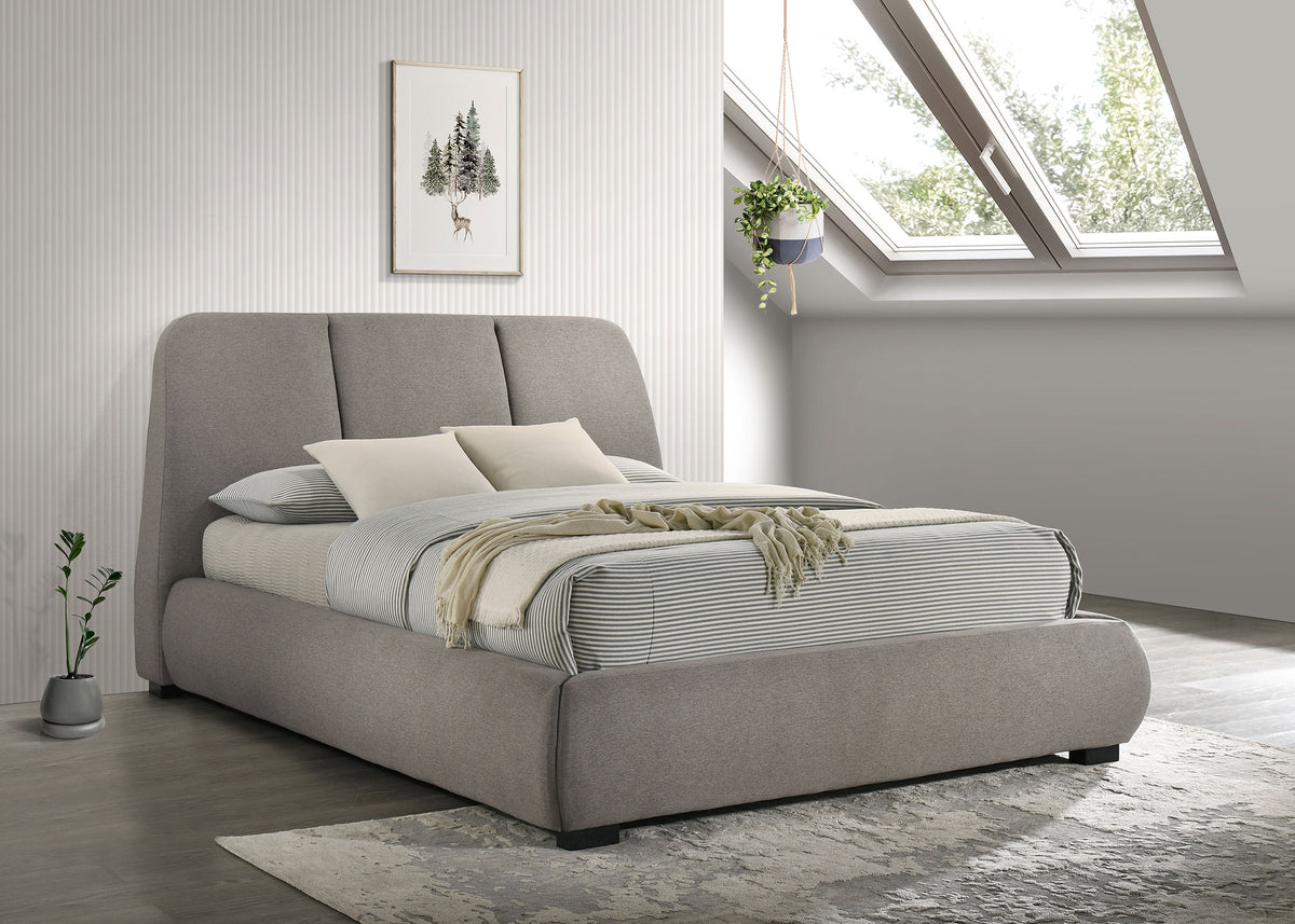 Mokena Curved Upholstered Platform Bed - Stitched Panel Headboard in Taupe, Queen & King – view 1