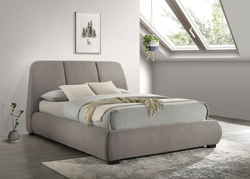 Mokena Curved Upholstered Platform Bed - Stitched Panel Headboard in Taupe, Queen & King