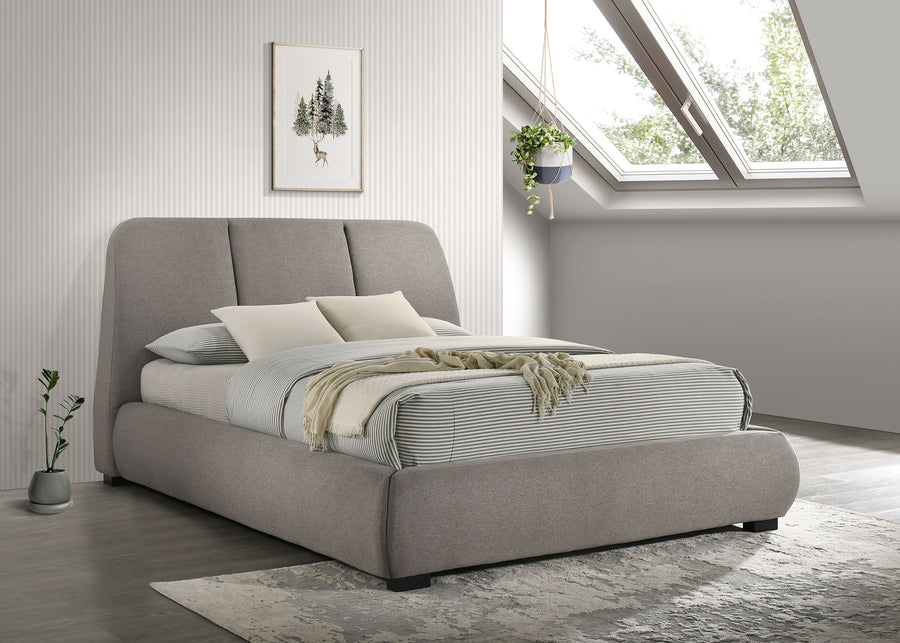 Mokena Curved Upholstered Platform Bed - Stitched Panel Headboard in Taupe, Queen & King