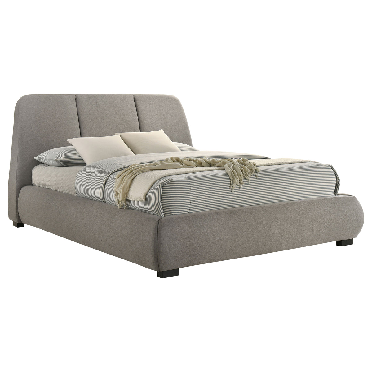 Mokena Curved Upholstered Platform Bed - Stitched Panel Headboard in Taupe, Queen & King – view 7