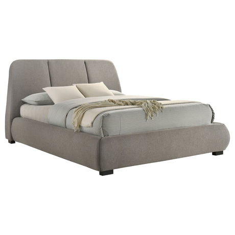 Mokena Curved Upholstered Platform Bed - Stitched Panel Headboard in Taupe, Queen & King – view 7