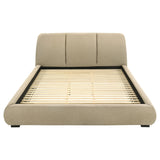Mokena Curved Upholstered Platform Bed with Stitched Headboard - Light Brown Fabric, Queen to California King – view 13