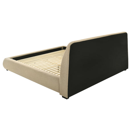 Mokena Curved Upholstered Platform Bed with Stitched Headboard - Light Brown Fabric, Queen to California King – view 14