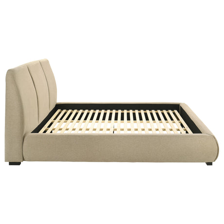 Mokena Curved Upholstered Platform Bed with Stitched Headboard - Light Brown Fabric, Queen to California King – view 15