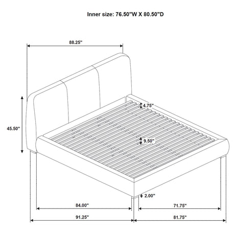 Mokena Curved Upholstered Platform Bed with Stitched Headboard - Light Brown Fabric, Queen to California King – view 17