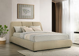 Mokena Curved Upholstered Platform Bed with Stitched Headboard - Light Brown Fabric, Queen to California King – view 18