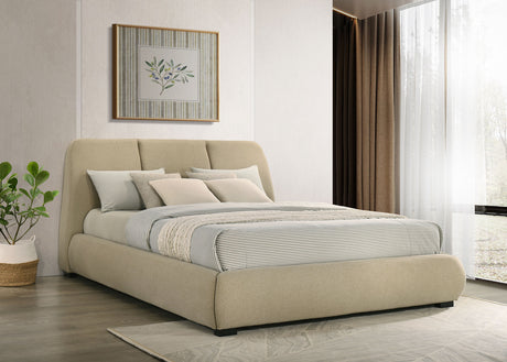 Mokena Curved Upholstered Platform Bed with Stitched Headboard - Light Brown Fabric, Queen to California King – view 18