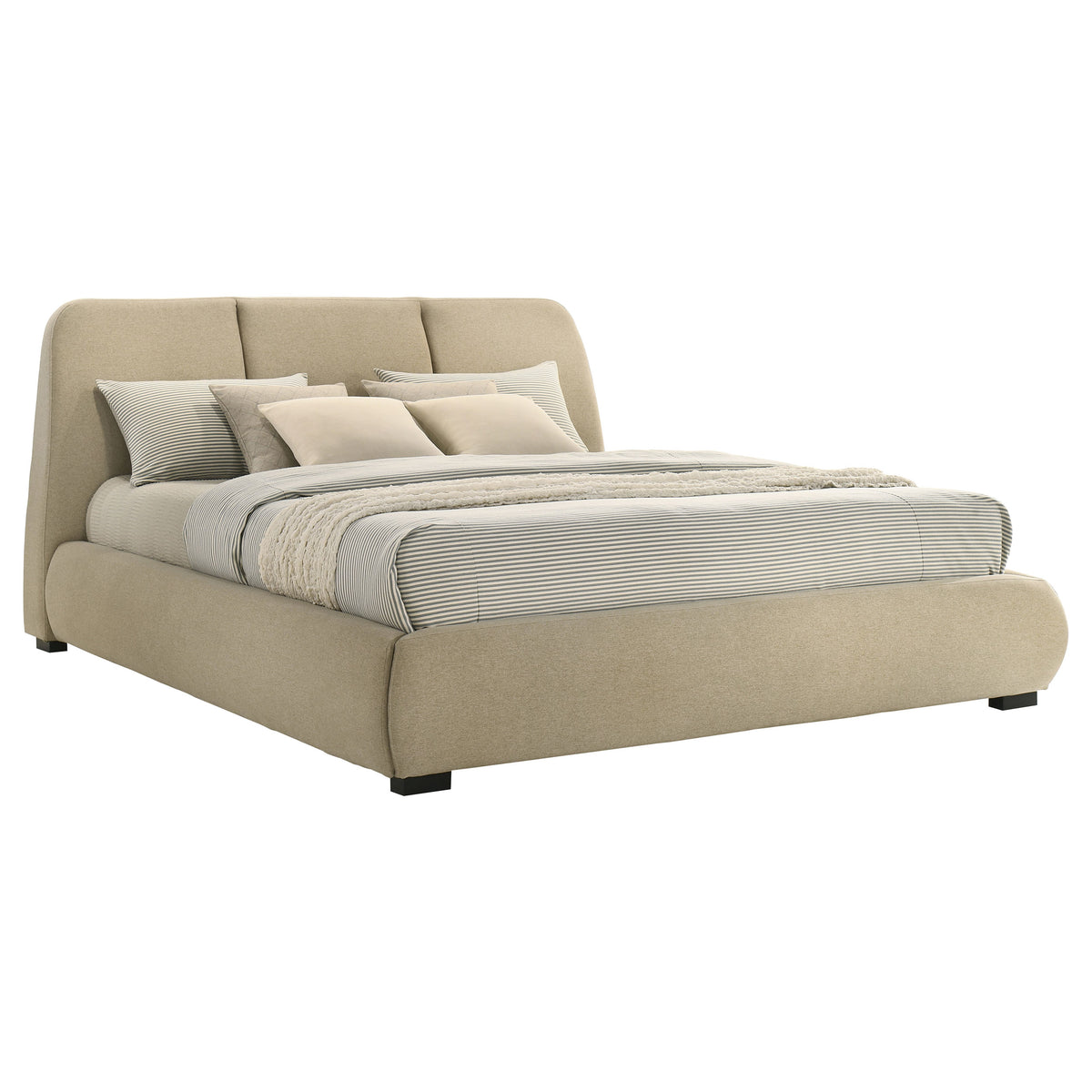 Mokena Curved Upholstered Platform Bed with Stitched Headboard - Light Brown Fabric, Queen to California King – view 19