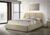 Mokena Curved Upholstered Platform Bed with Stitched Headboard - Light Brown Fabric, Queen to California King – view 1