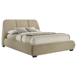 Mokena Curved Upholstered Platform Bed with Stitched Headboard - Light Brown Fabric, Queen to California King – view 5