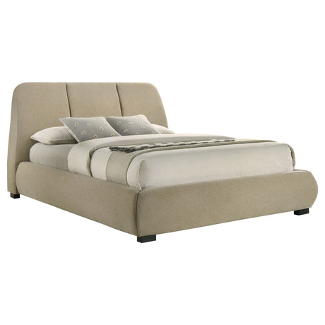 Mokena Curved Upholstered Platform Bed with Stitched Headboard - Light Brown Fabric, Queen to California King – view 5