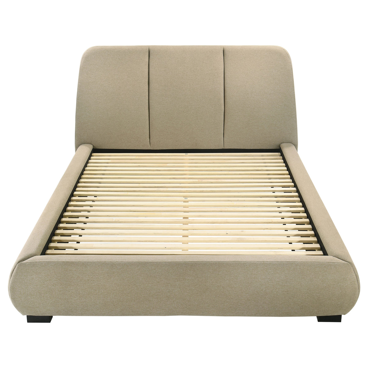 Mokena Curved Upholstered Platform Bed with Stitched Headboard - Light Brown Fabric, Queen to California King – view 6