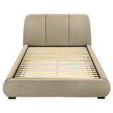 Mokena Curved Upholstered Platform Bed with Stitched Headboard - Light Brown Fabric, Queen to California King – view 6
