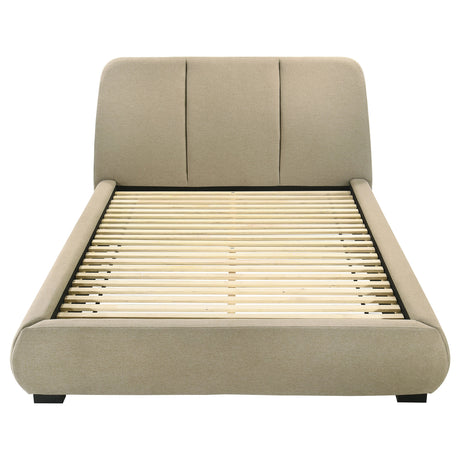 Mokena Curved Upholstered Platform Bed with Stitched Headboard - Light Brown Fabric, Queen to California King – view 6
