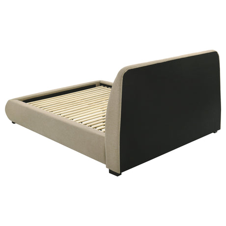 Mokena Curved Upholstered Platform Bed with Stitched Headboard - Light Brown Fabric, Queen to California King – view 7