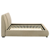 Mokena Curved Upholstered Platform Bed with Stitched Headboard - Light Brown Fabric, Queen to California King – view 8