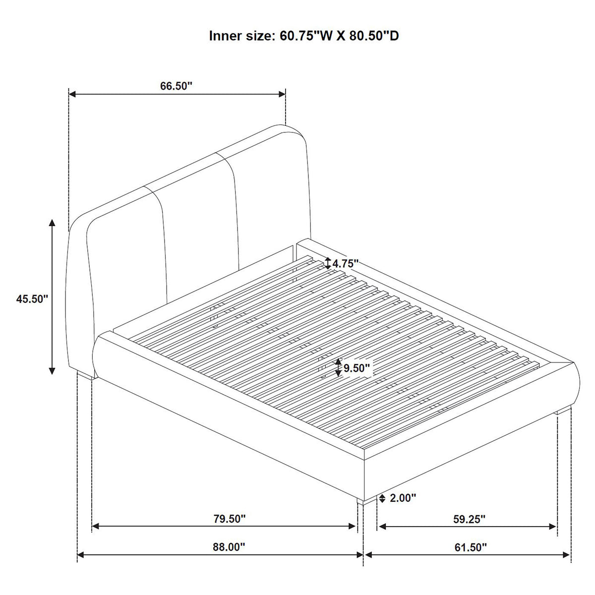 Mokena Curved Upholstered Platform Bed with Stitched Headboard - Light Brown Fabric, Queen to California King – view 10