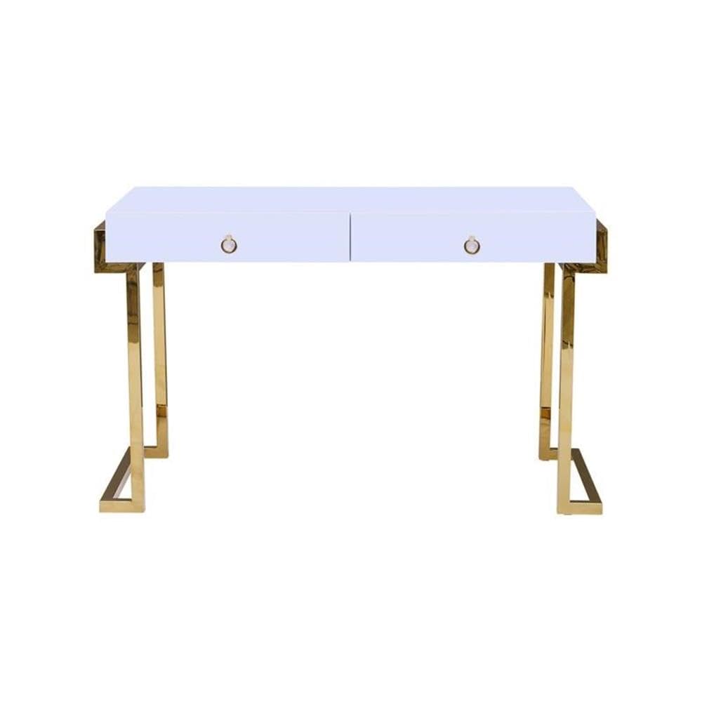 White Lacquer 2-Drawer Writing Desk Gold - detail view