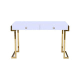 White Lacquer 2-Drawer Writing Desk Gold - detail view
