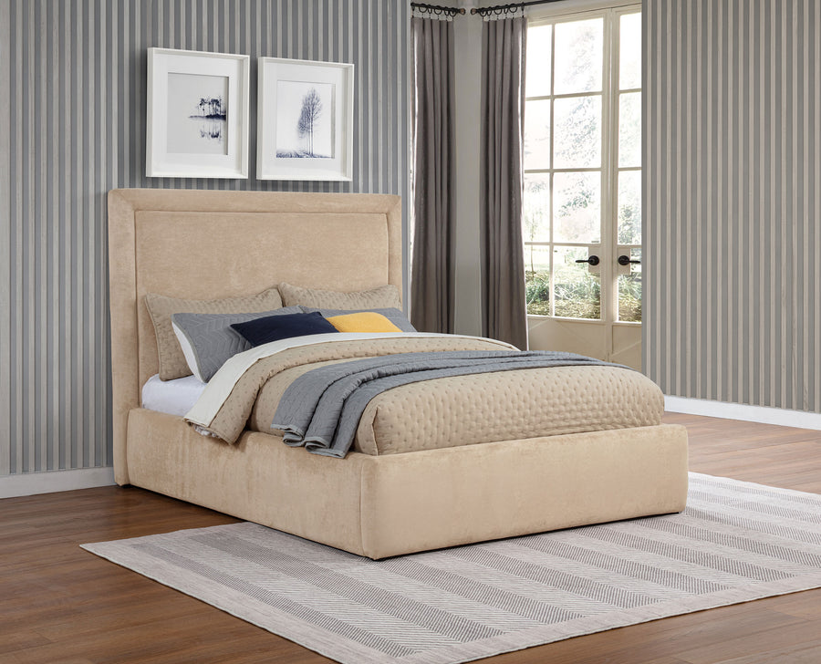Lawson Upholstered Platform Bed - Clean Panel Headboard in Light Saddle or Mushroom, Full to Eastern King