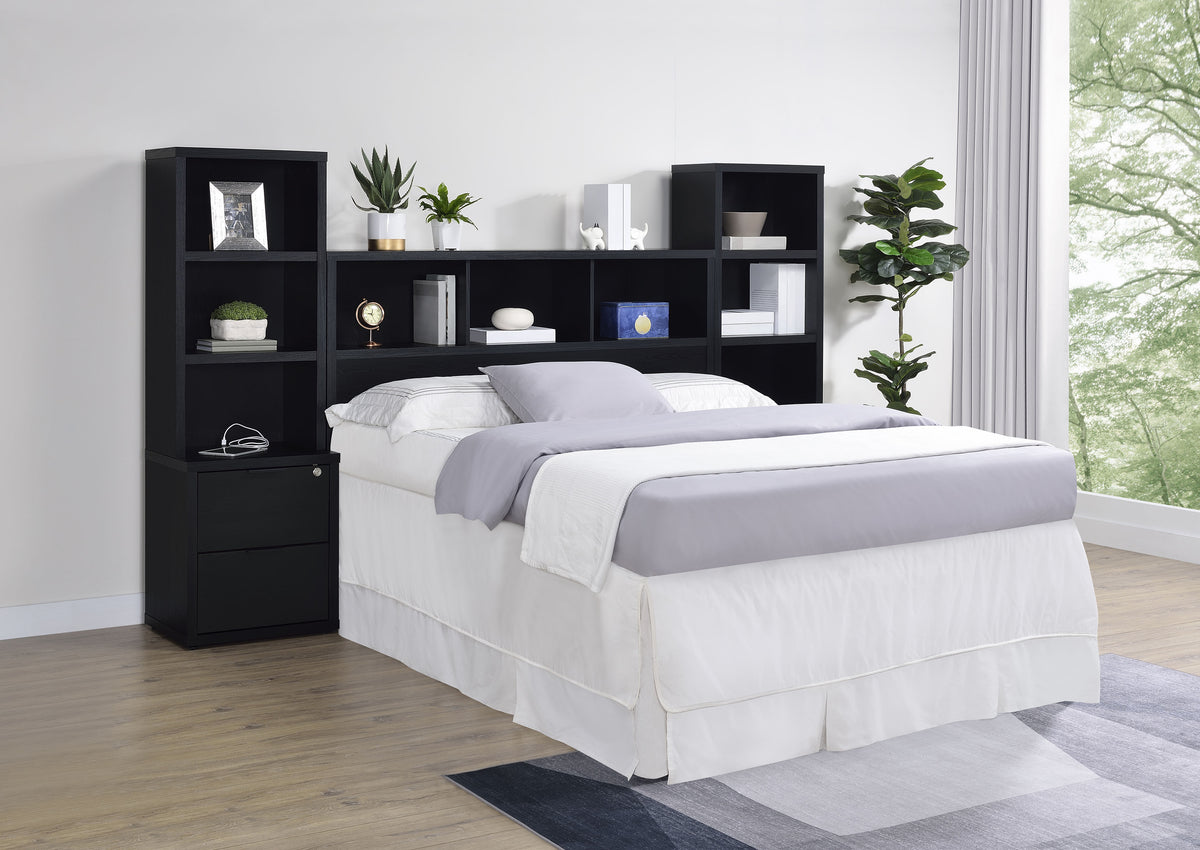 Westpark Bookcase Headboard & Storage Wall Sets - 3pcs- Queen Headboard + 2 Bookcase Nightstands