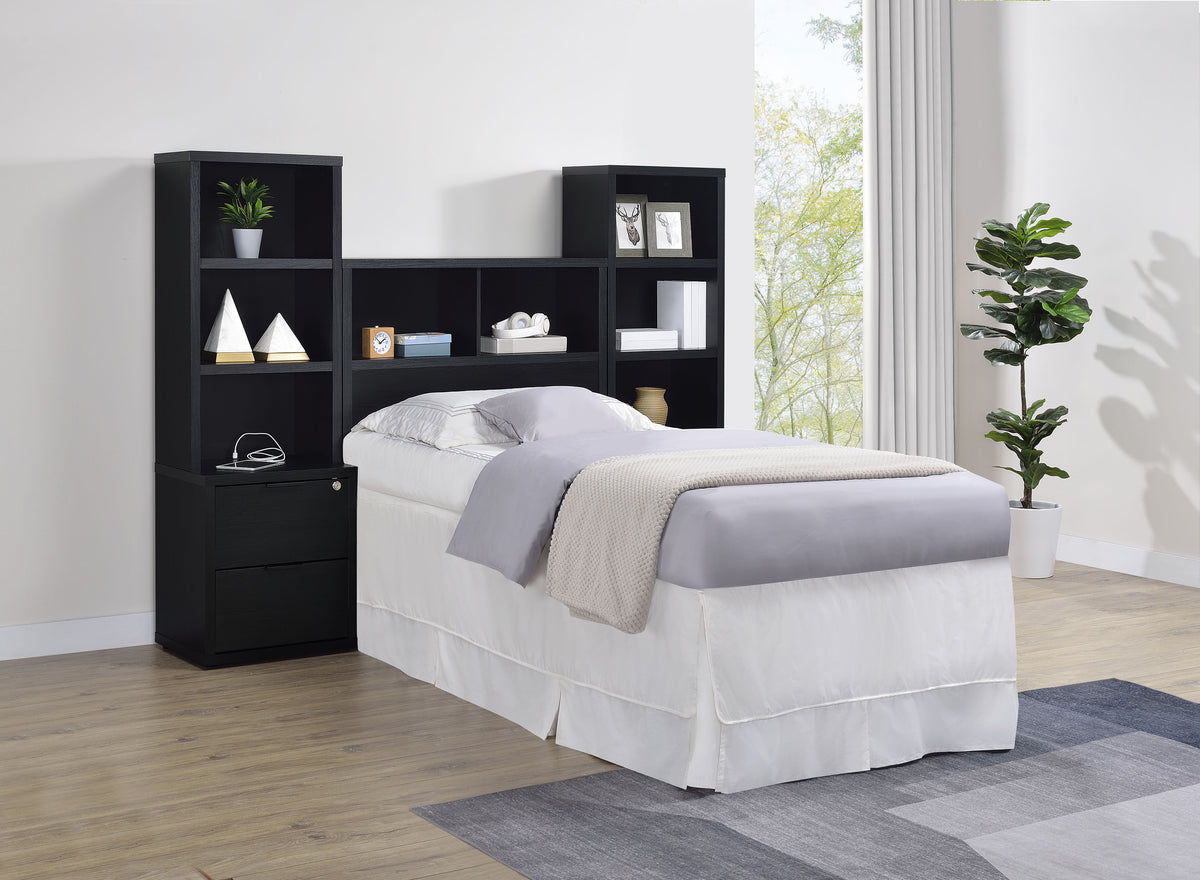 Westpark Bookcase Headboard & Storage Wall Sets - Black with USB Charging Nightstands, Twin to Queen – view 17