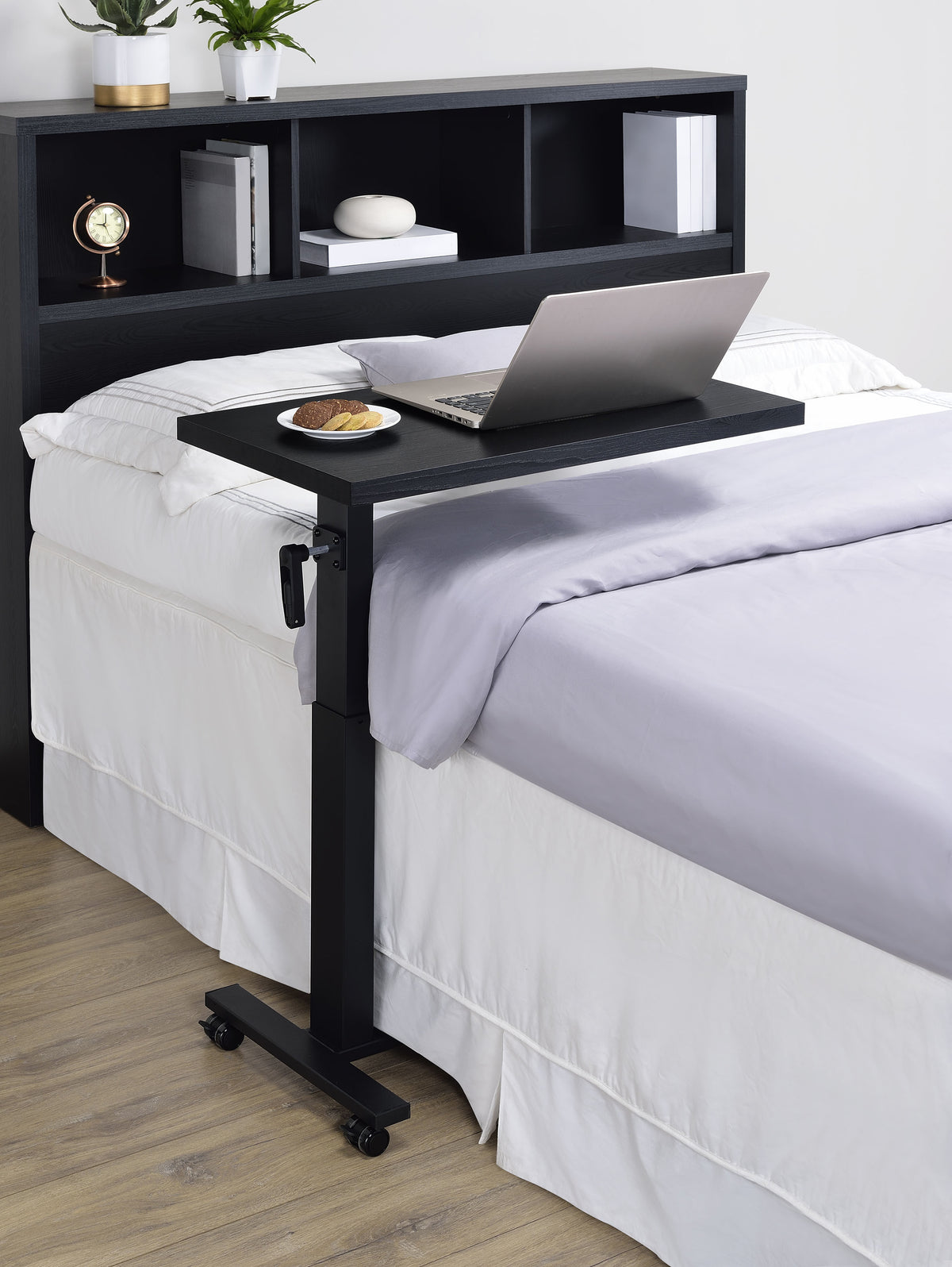 Westpark Height-Adjustable Mobile Bed C-Table - Hand-Crank Steel Base in Black – view 1