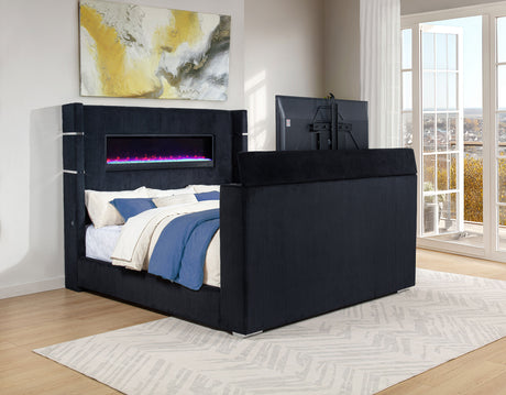 Tisdall Wingback TV Bed with Motorized Lift & Flame Visualizer - Black Corduroy, Queen & King – view 19