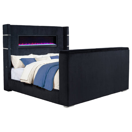 Tisdall Wingback TV Bed with Motorized Lift & Flame Visualizer - Eastern King