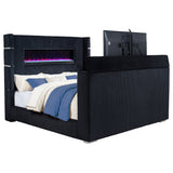 Tisdall Wingback TV Bed with Motorized Lift & Flame Visualizer - Black Corduroy, Queen & King – view 20