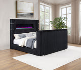 Tisdall Wingback TV Bed with Motorized Lift & Flame Visualizer - Black Corduroy, Queen & King - lifestyle
