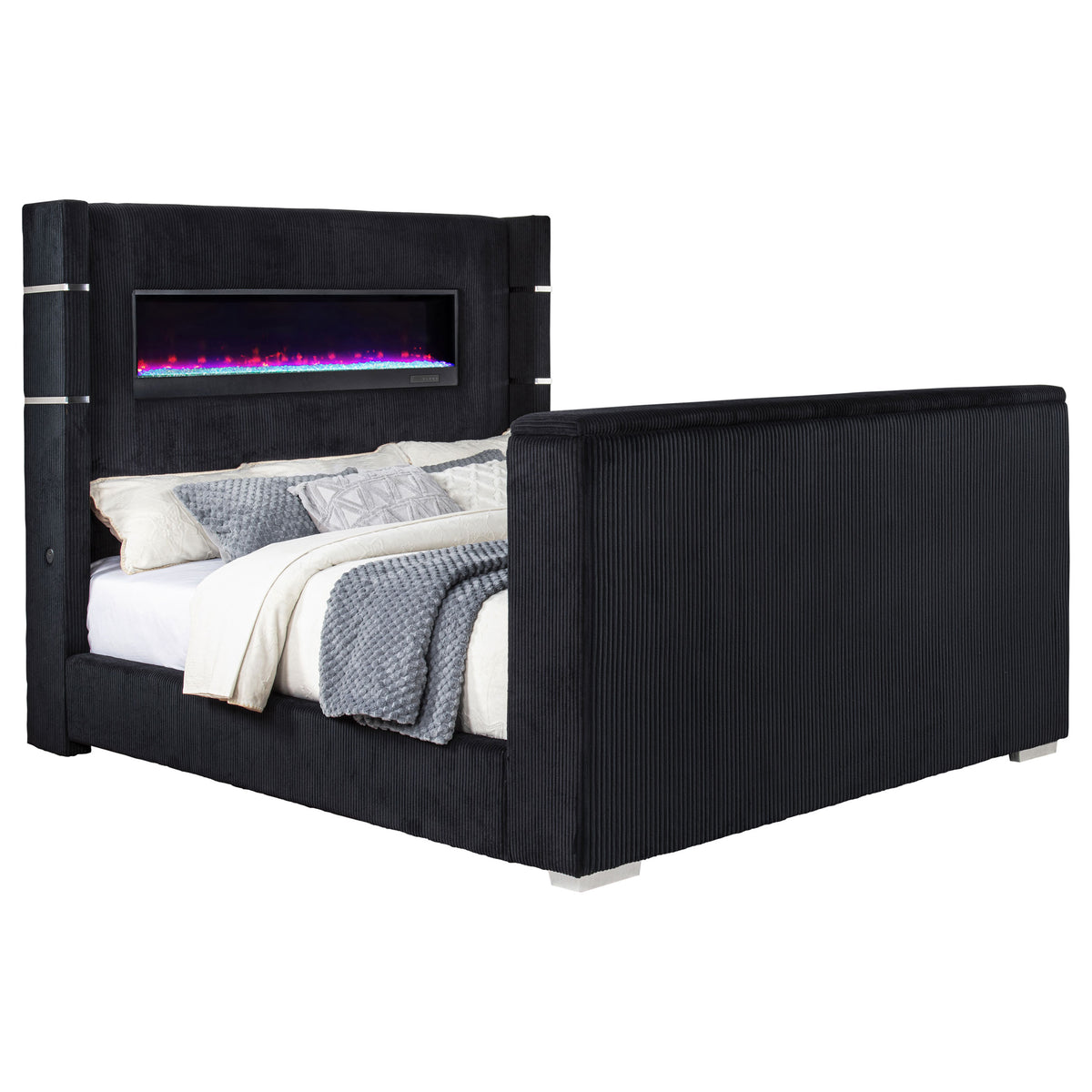 Tisdall Wingback TV Bed with Motorized Lift & Flame Visualizer - California King