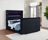 Tisdall Wingback TV Bed with Motorized Lift & Flame Visualizer - Black Corduroy, Queen & King – view 1